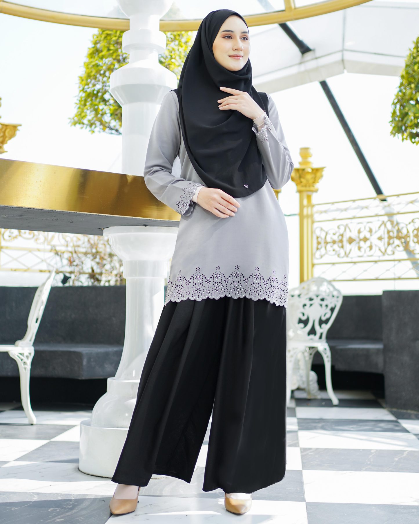 Baju Lasercut Allena - Light Grey