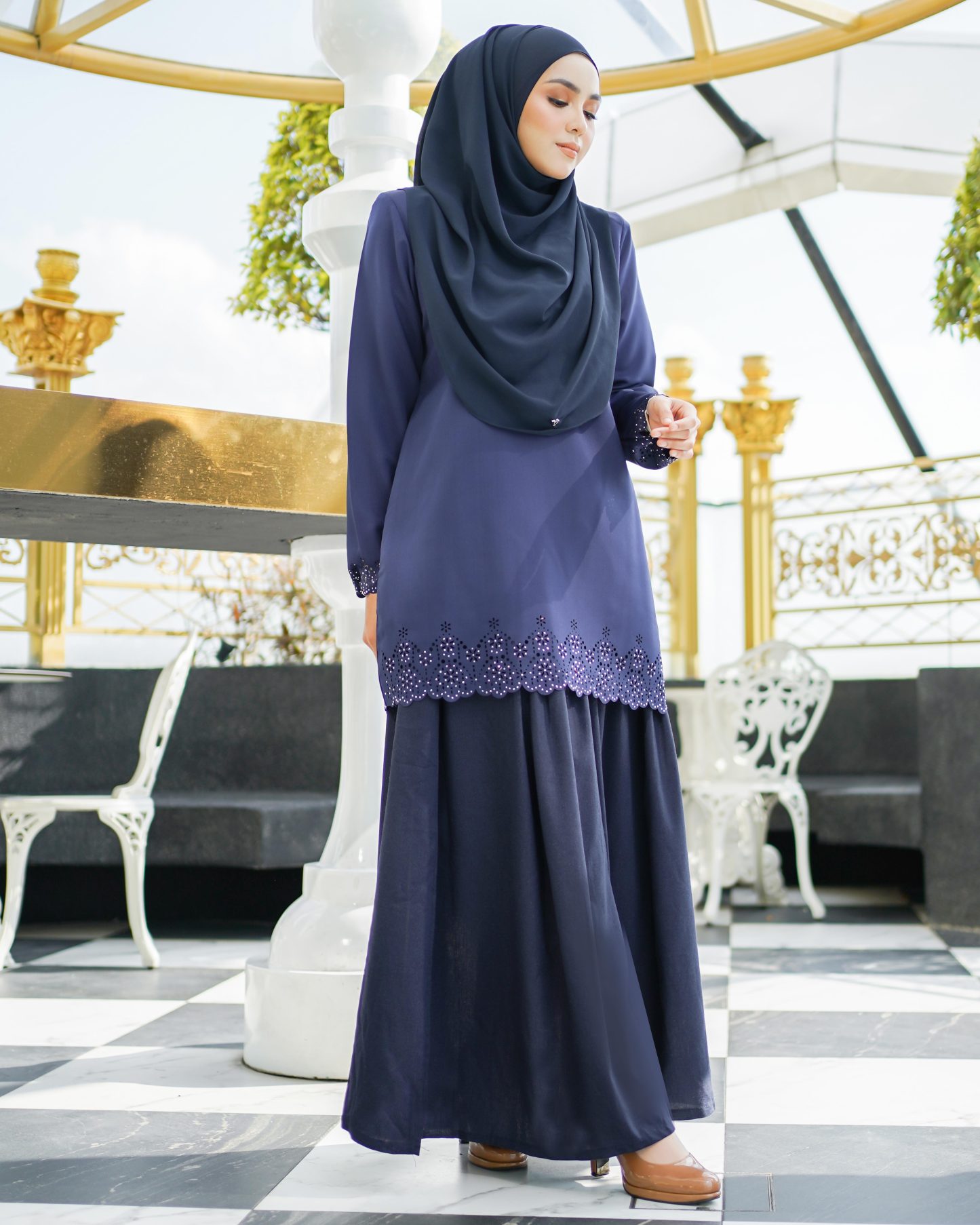 Baju Lasercut Allena - Navy Blue