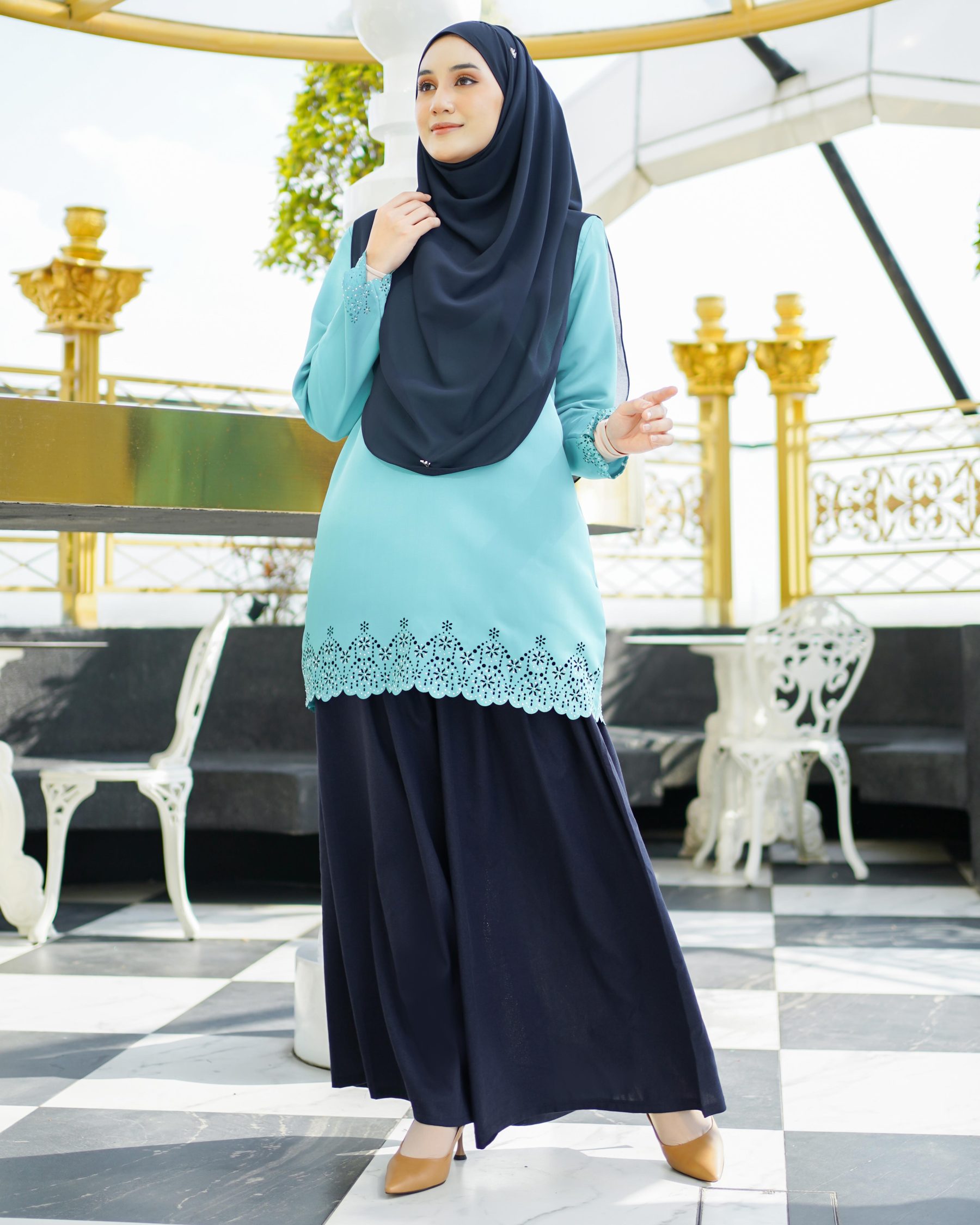Baju Lasercut Allena - Turquoise