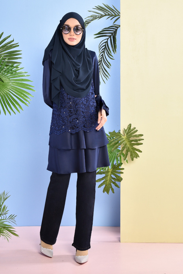 Blouse Lace Baini - Navy Blue