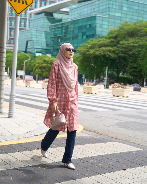 Blouse Nazuha - Coral Plaid