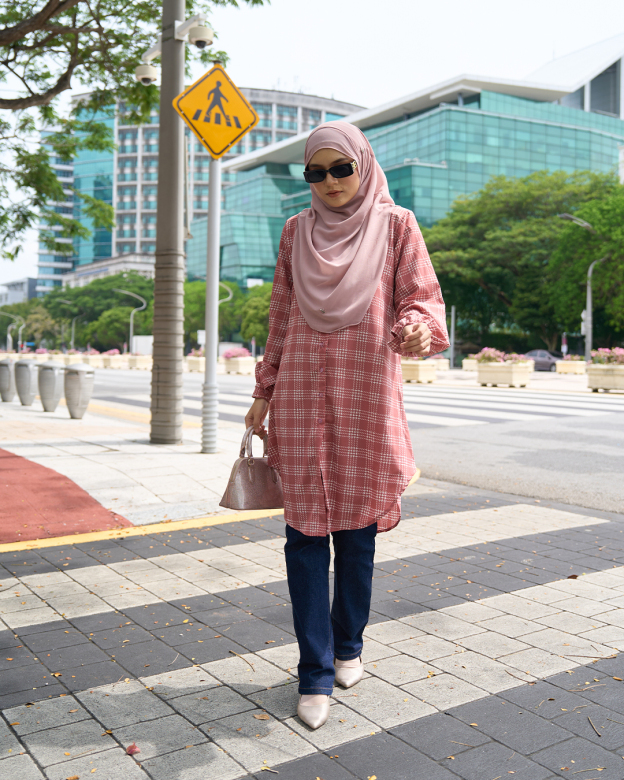 Blouse Nazuha - Coral Plaid