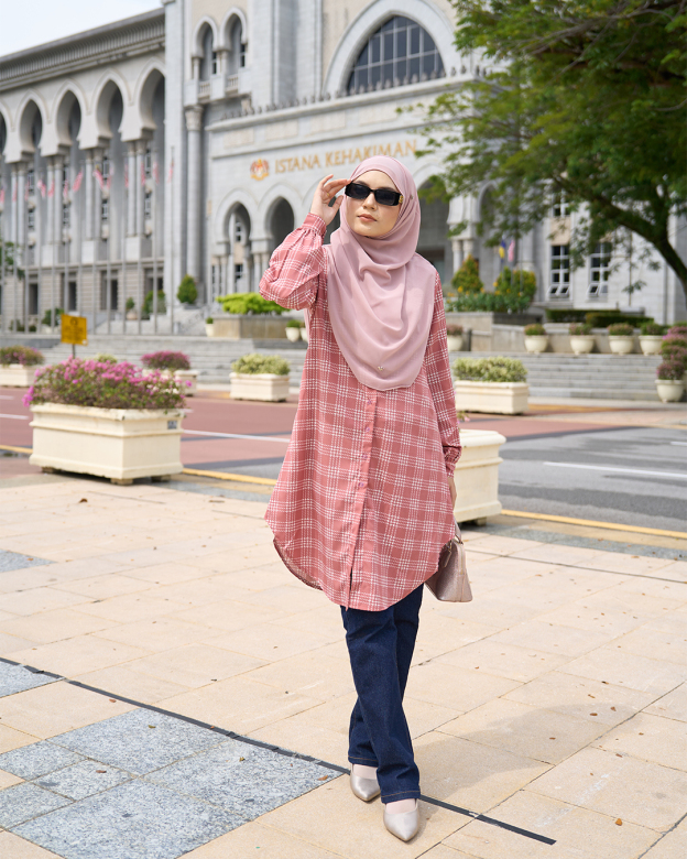 Blouse Nazuha - Coral Plaid