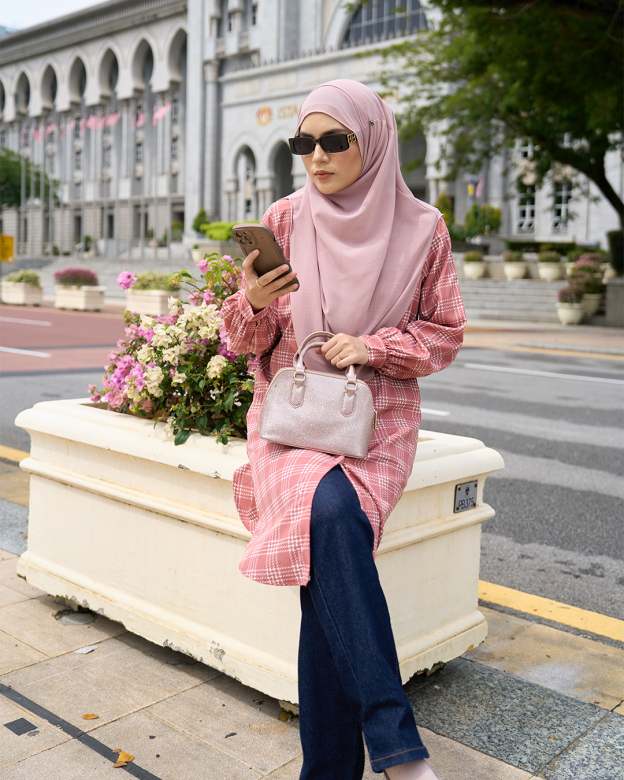 Blouse Nazuha - Coral Plaid