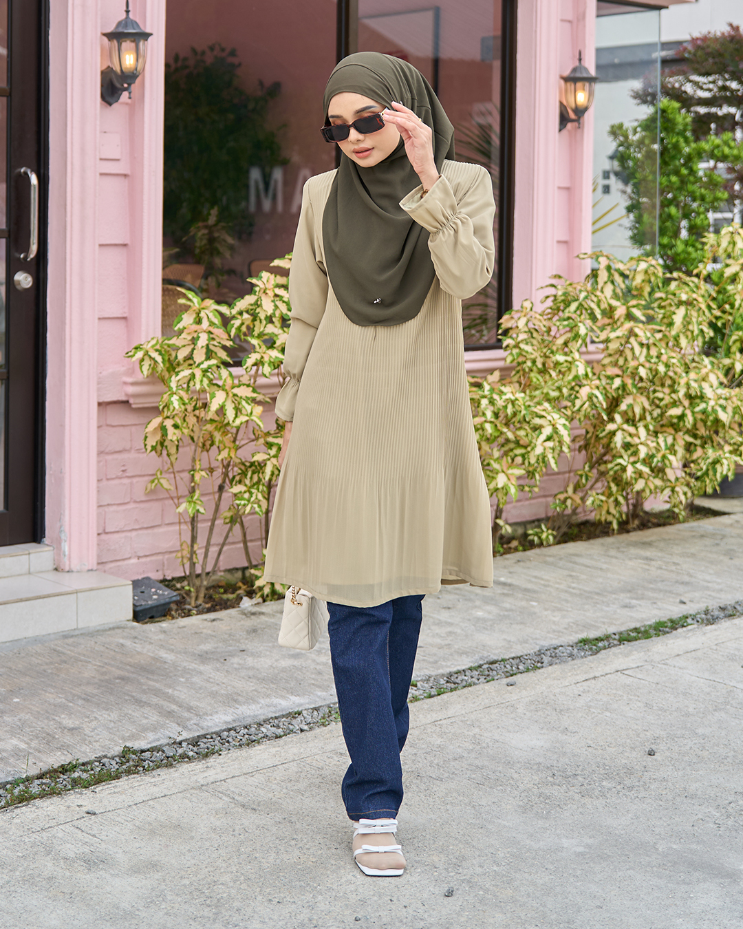 Blouse Pleated Heqira - Dried Moss