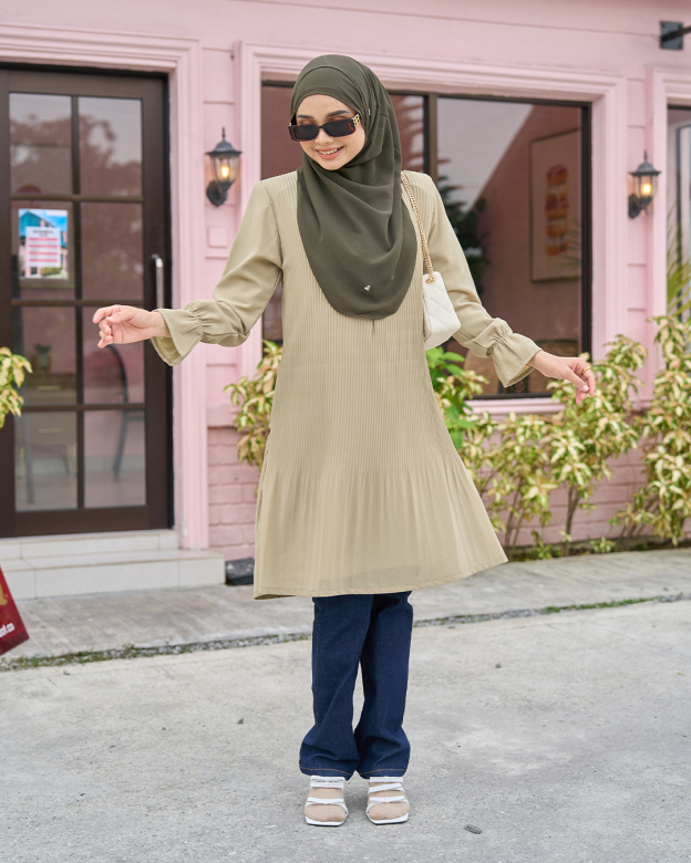 Blouse Pleated Heqira - Dried Moss