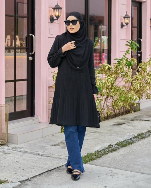 Blouse Pleated Heqira - Matte Black