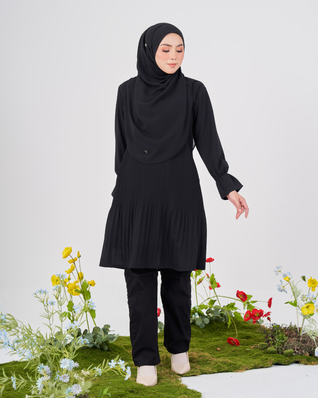 Blouse Pleated Heqira - Matte Black