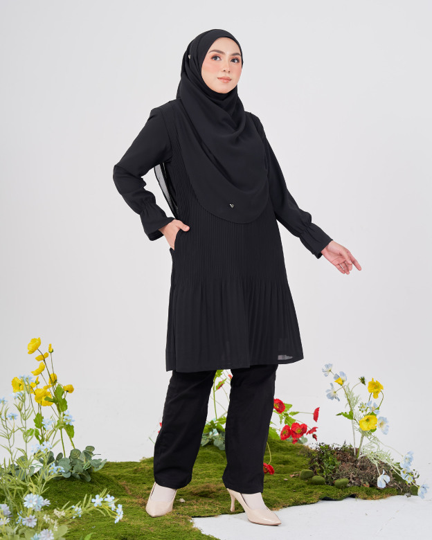 Blouse Pleated Heqira - Matte Black