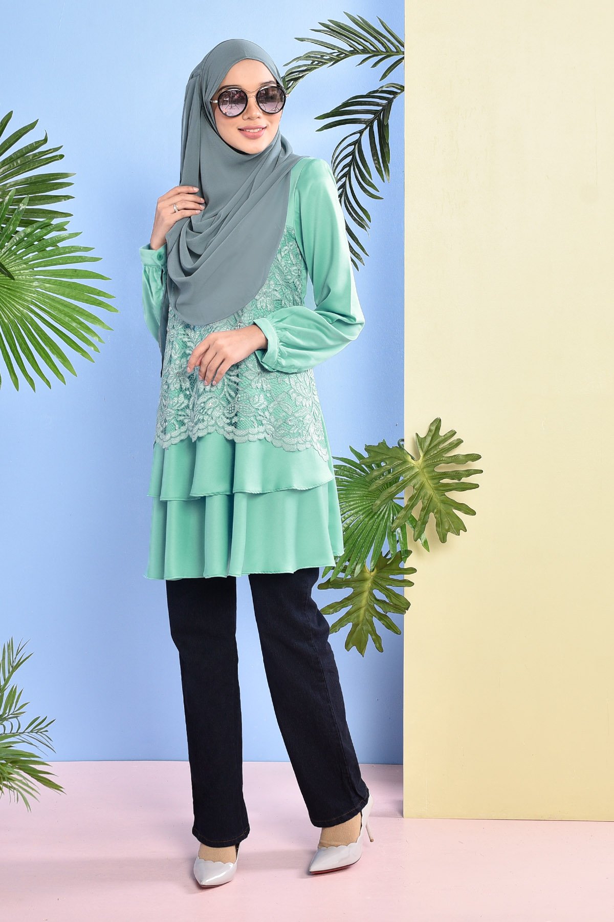 Blouse Lace Baini - Sea Green