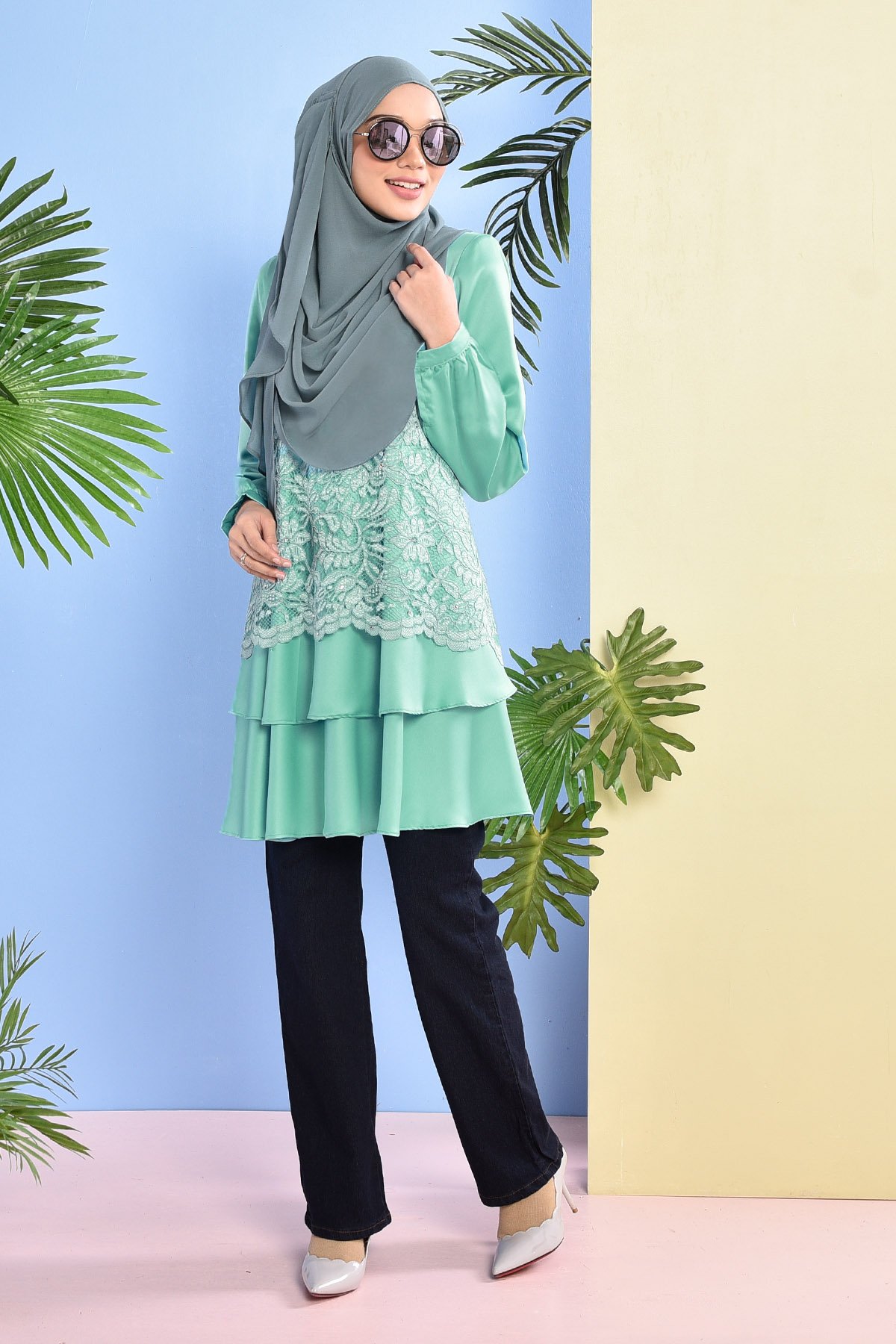 Blouse Lace Baini - Sea Green