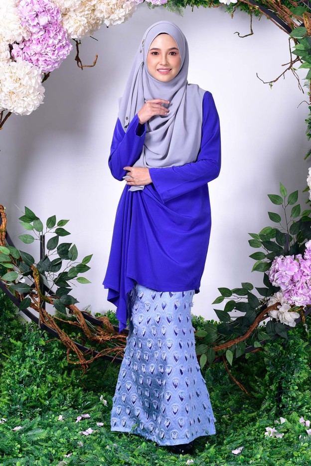 Baju Kurung Erine Waterfall - Royal Blue