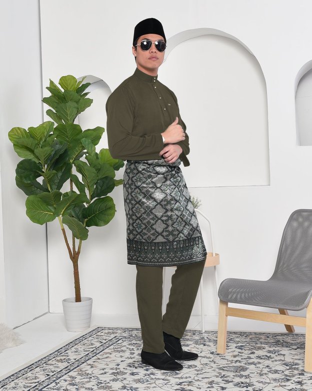Baju Melayu Adam Regular Fit - Olive Green