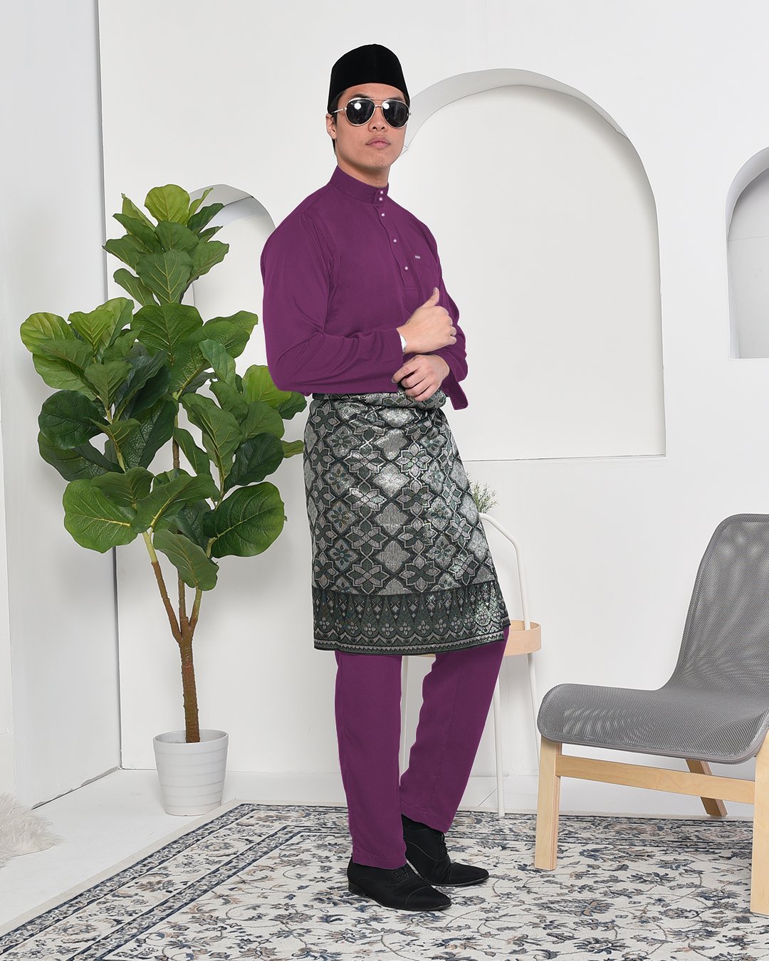 Baju Melayu Adam Regular Fit - Purple Plum