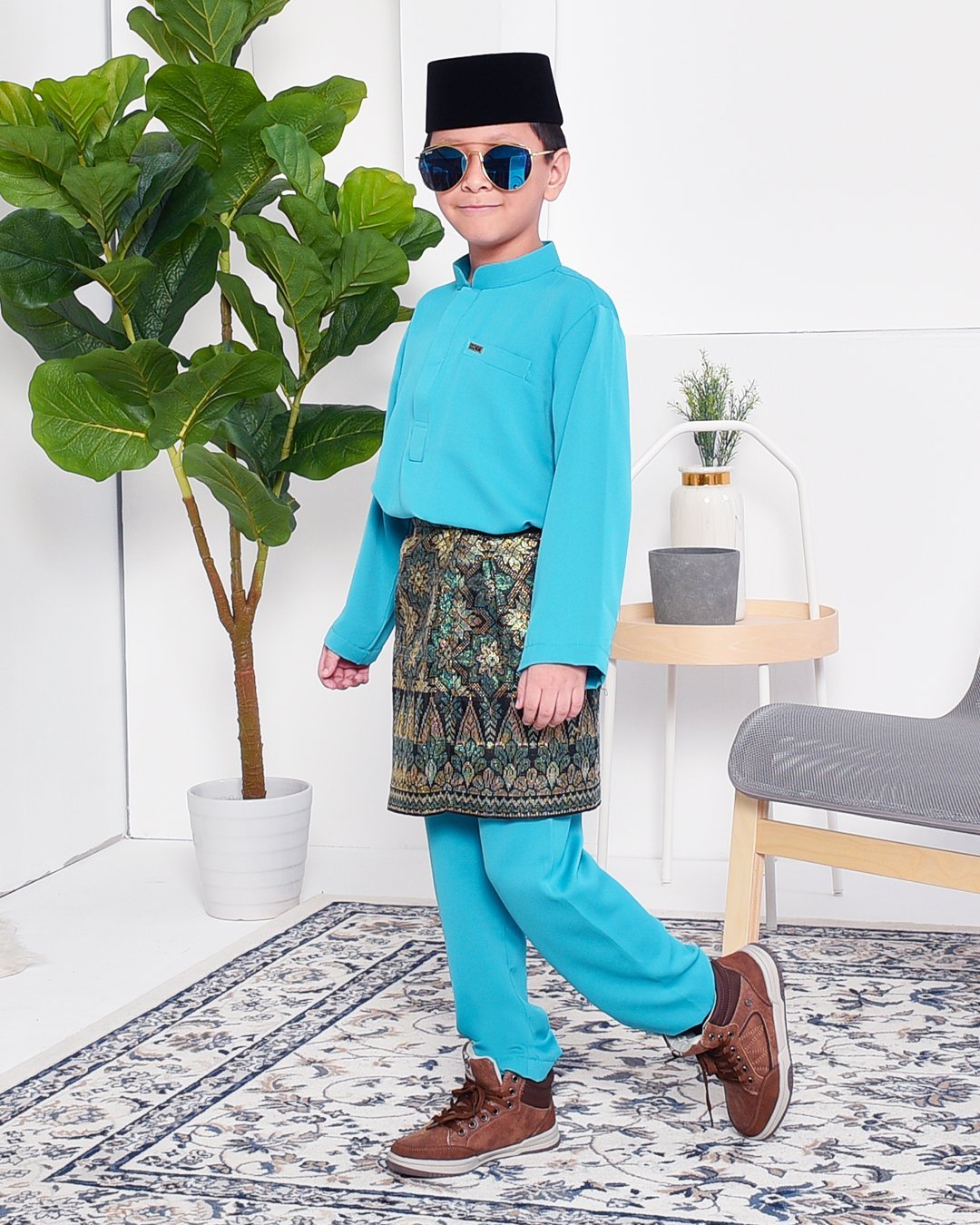 Baju Melayu Yusuf Slim Fit Kids - Aqua Marine