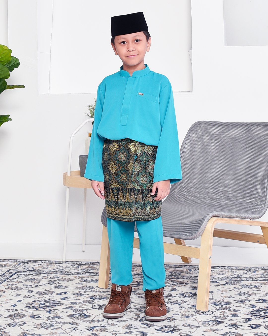 Baju Melayu Yusuf Slim Fit Kids - Aqua Marine