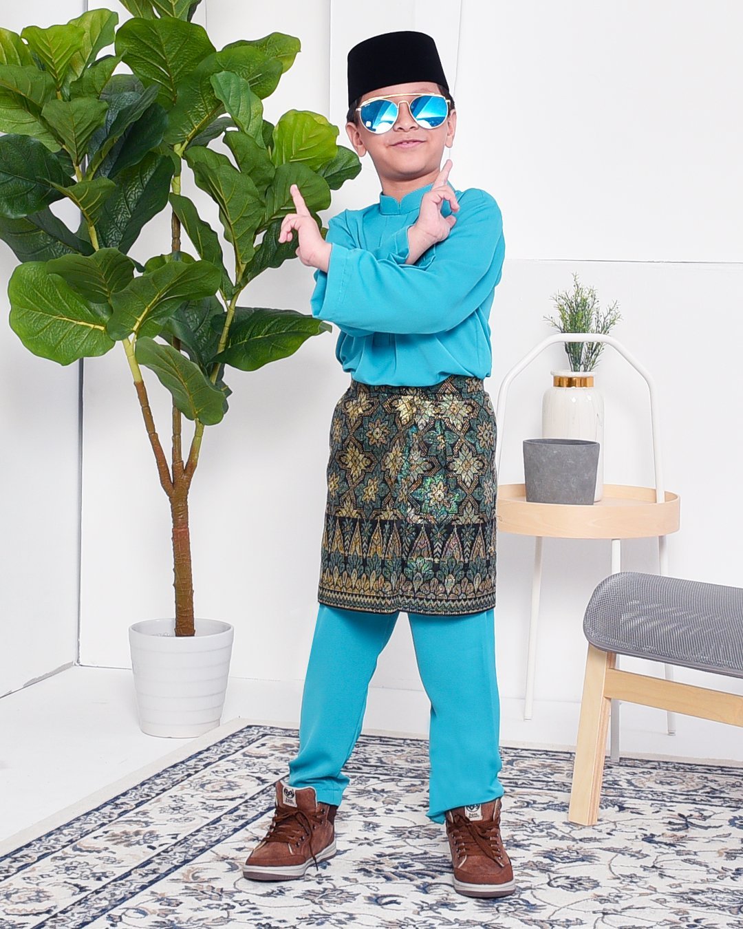 Baju Melayu Yusuf Slim Fit Kids - Aqua Marine