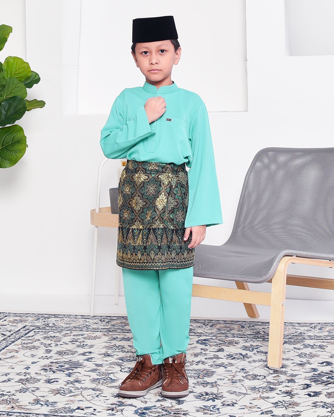 Baju Melayu Yusuf Slim Fit Kids - Fiji Green