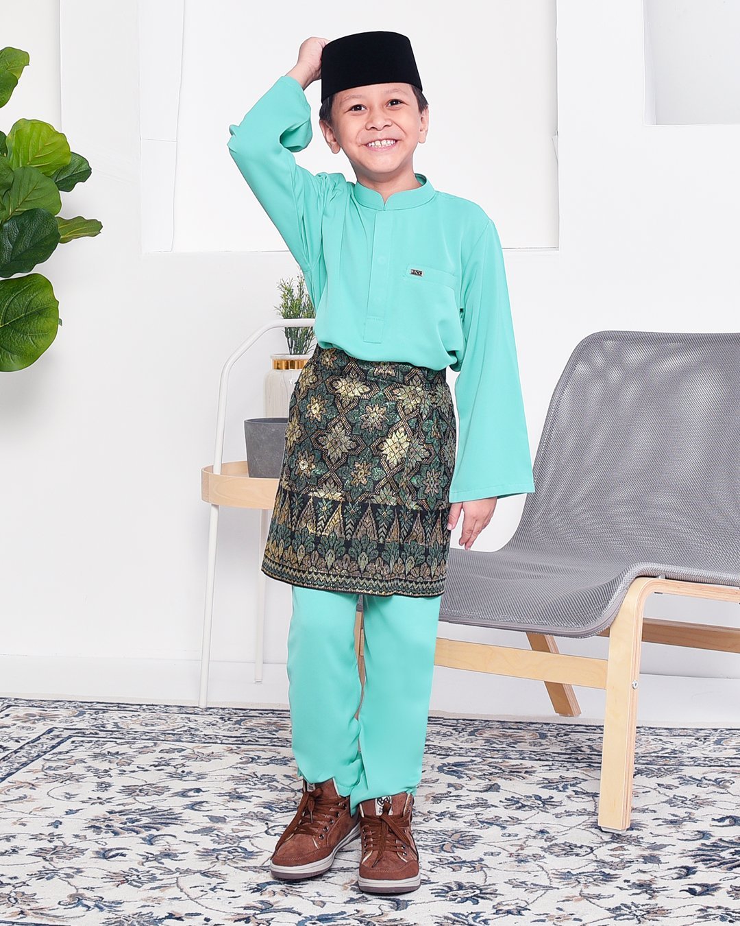 Baju Melayu Yusuf Slim Fit Kids - Fiji Green