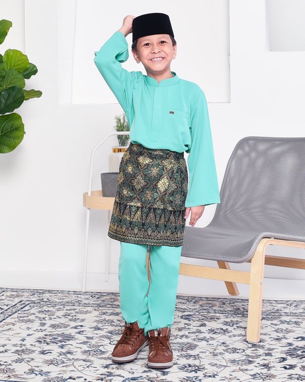 Baju Melayu Yusuf Slim Fit Kids - Fiji Green