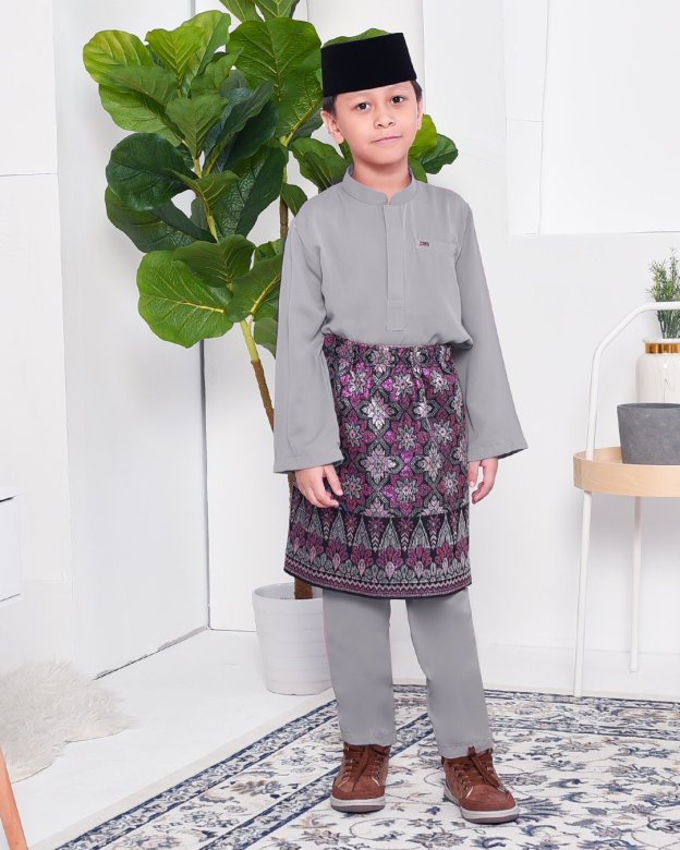 Baju Melayu Yusuf Slim Fit Kids - Silver Mine