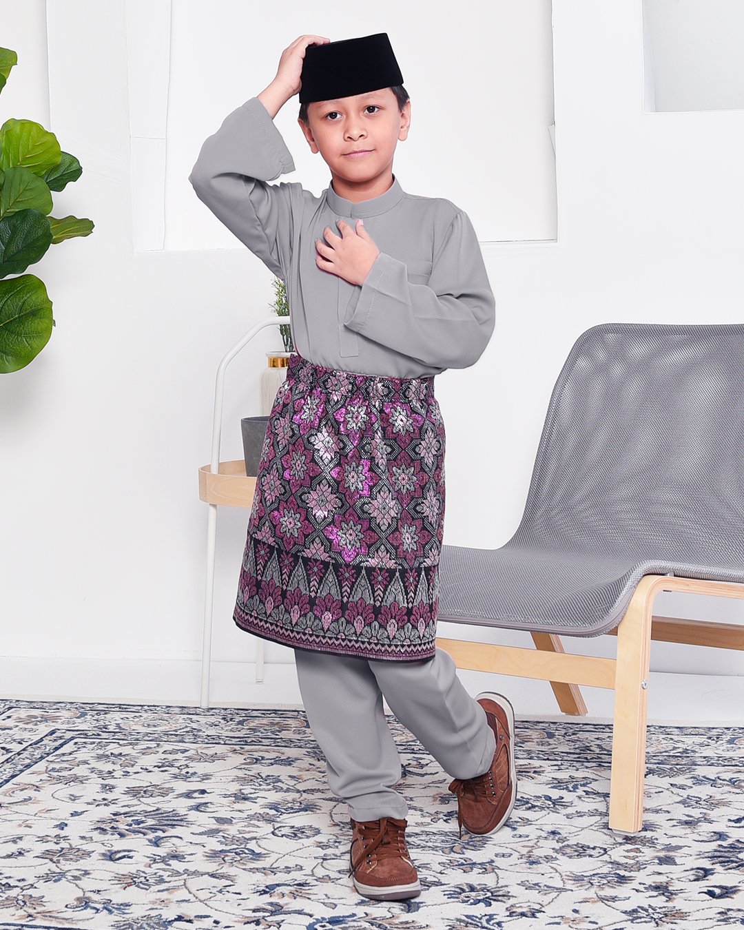 Baju Melayu Yusuf Slim Fit Kids - Silver Mine