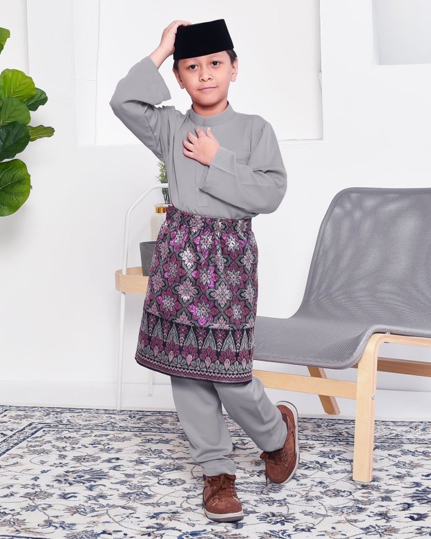 Baju Melayu Yusuf Slim Fit Kids - Silver Mine