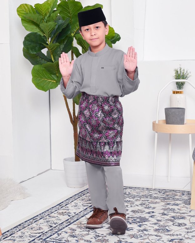 Baju Melayu Yusuf Slim Fit Kids - Silver Mine