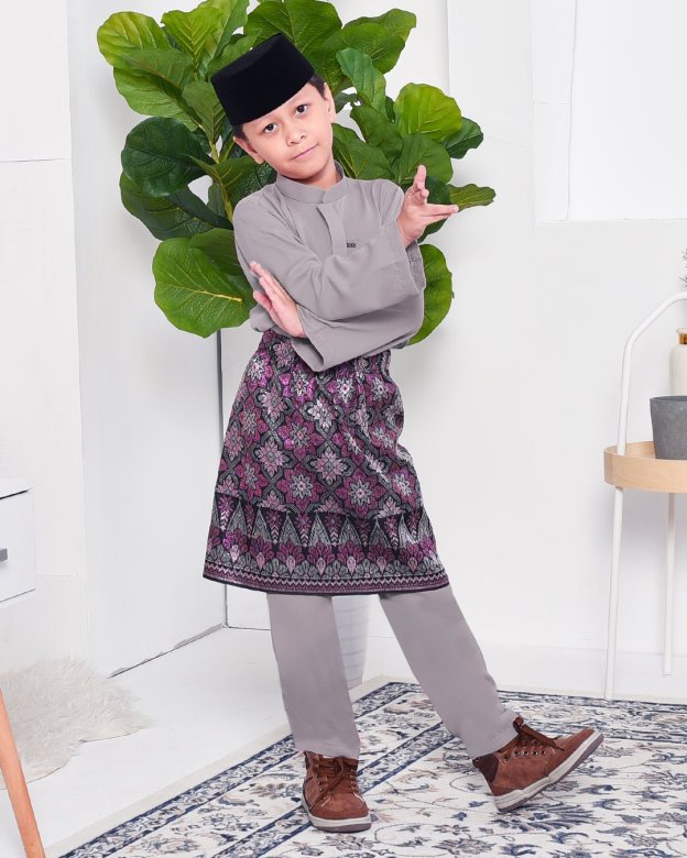 Baju Melayu Yusuf Slim Fit Kids - Silver Mine