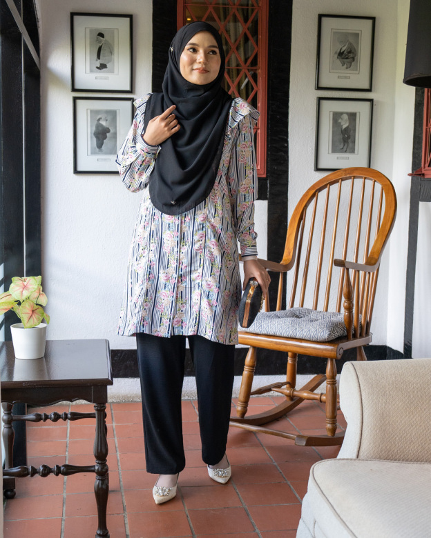 Blouse Ruffle Natalia - Black Stripe