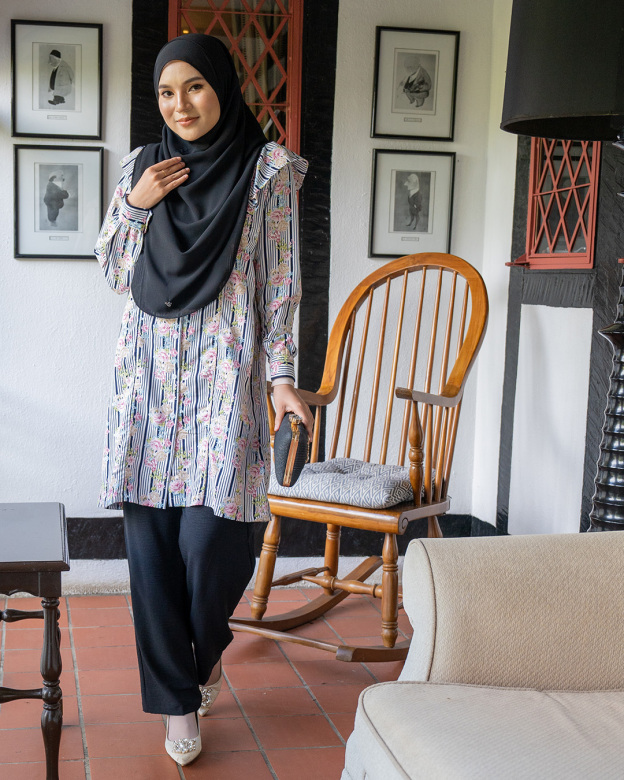 Blouse Ruffle Natalia - Black Stripe