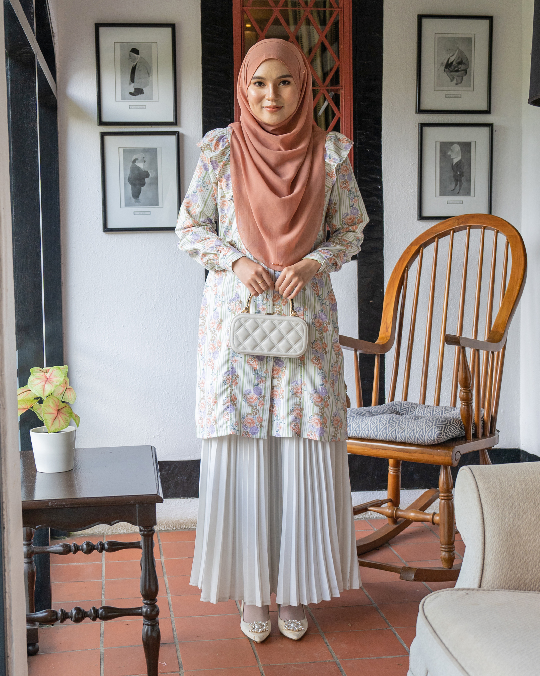 Blouse Ruffle Natalia - Coral Stripe