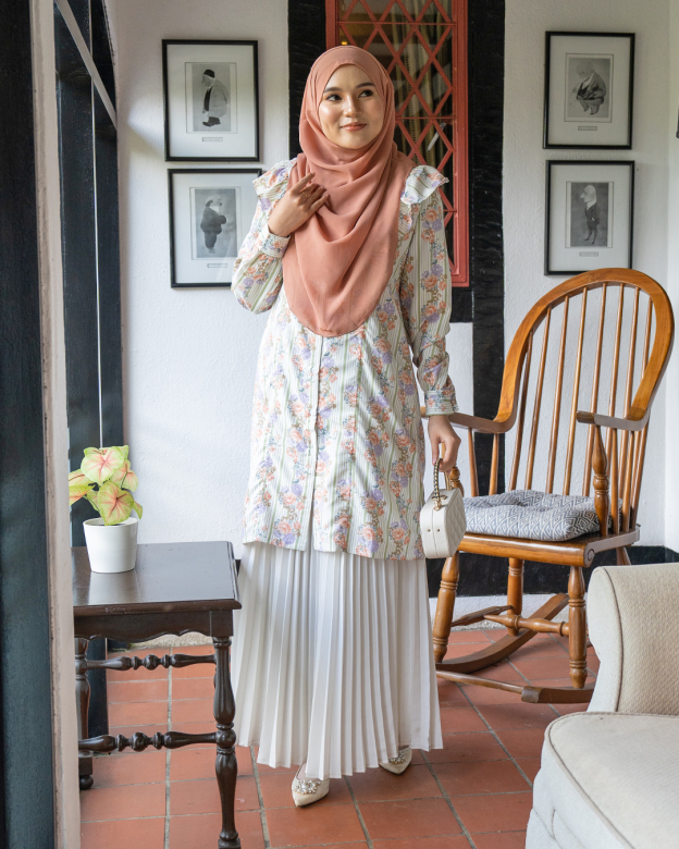 Blouse Ruffle Natalia - Coral Stripe
