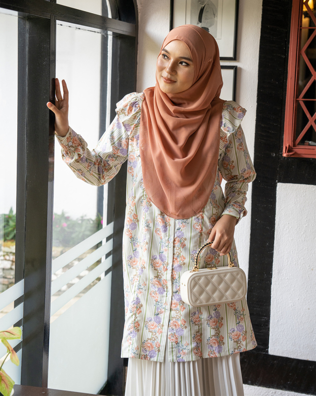 Blouse Ruffle Natalia - Coral Stripe