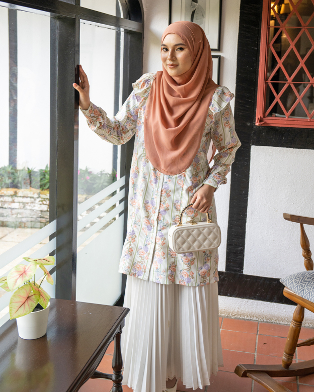 Blouse Ruffle Natalia - Coral Stripe