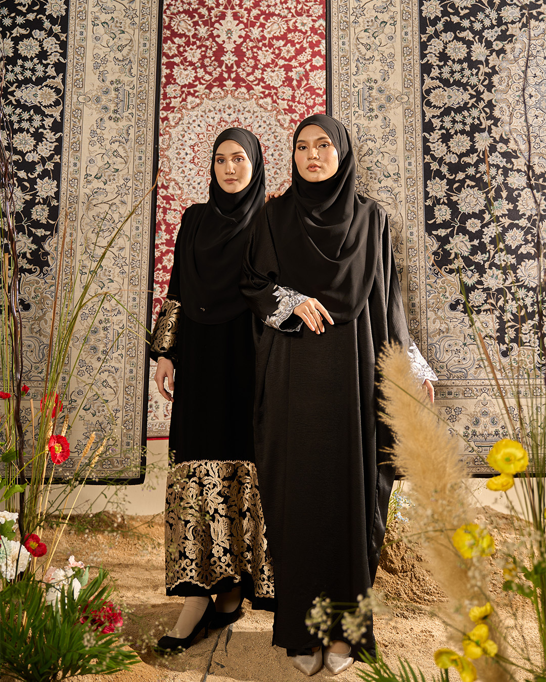 Abaya Lace Rifaya - Gold Black