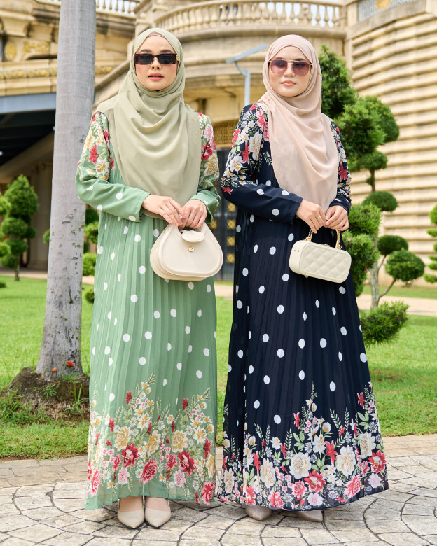 Dress Pleated Polka Anani - Fern Green