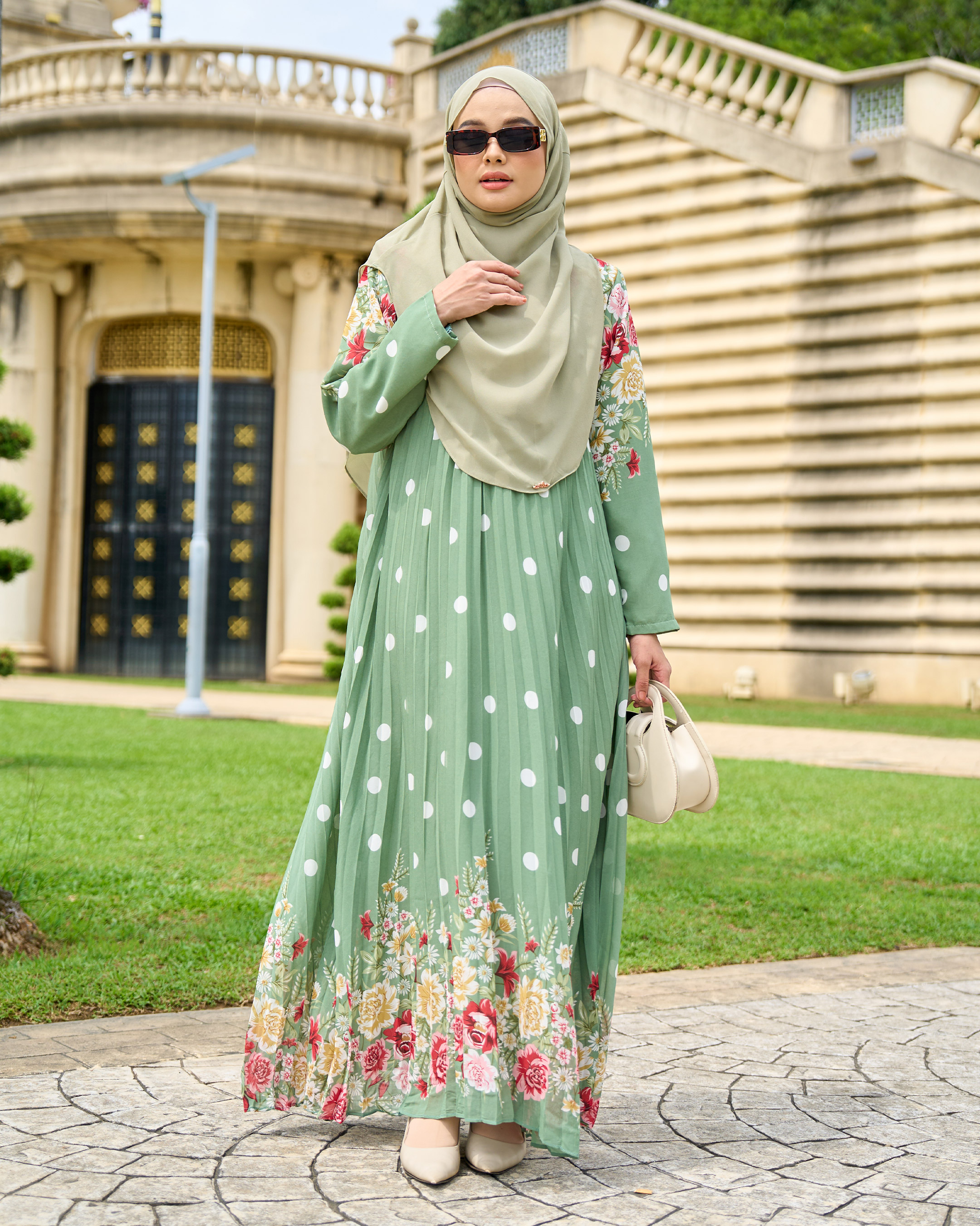 Dress Pleated Polka Anani - Fern Green