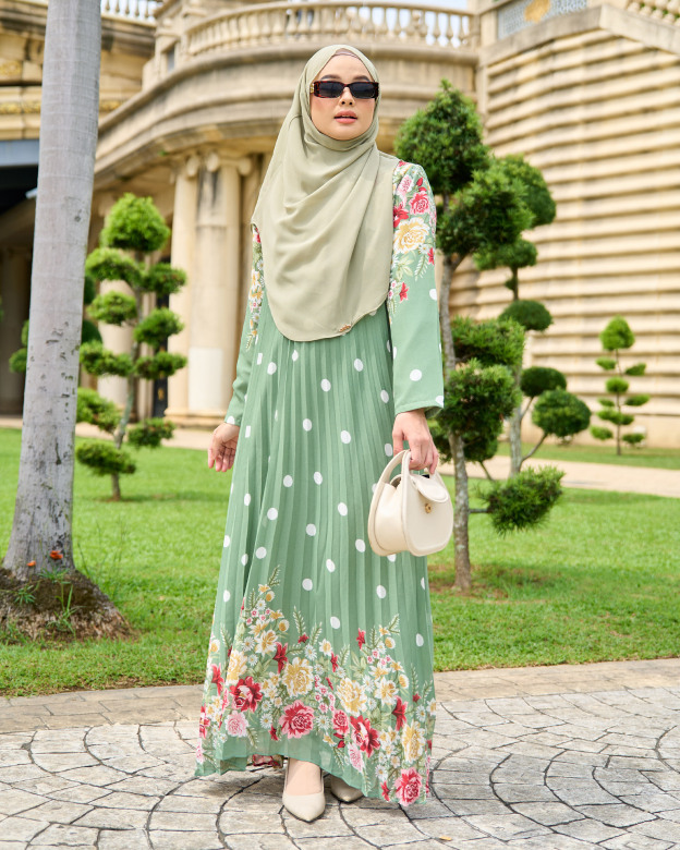 Dress Pleated Polka Anani - Fern Green
