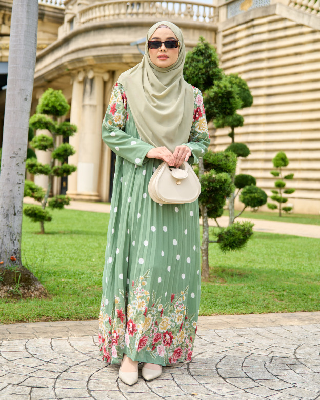 Dress Pleated Polka Anani - Fern Green