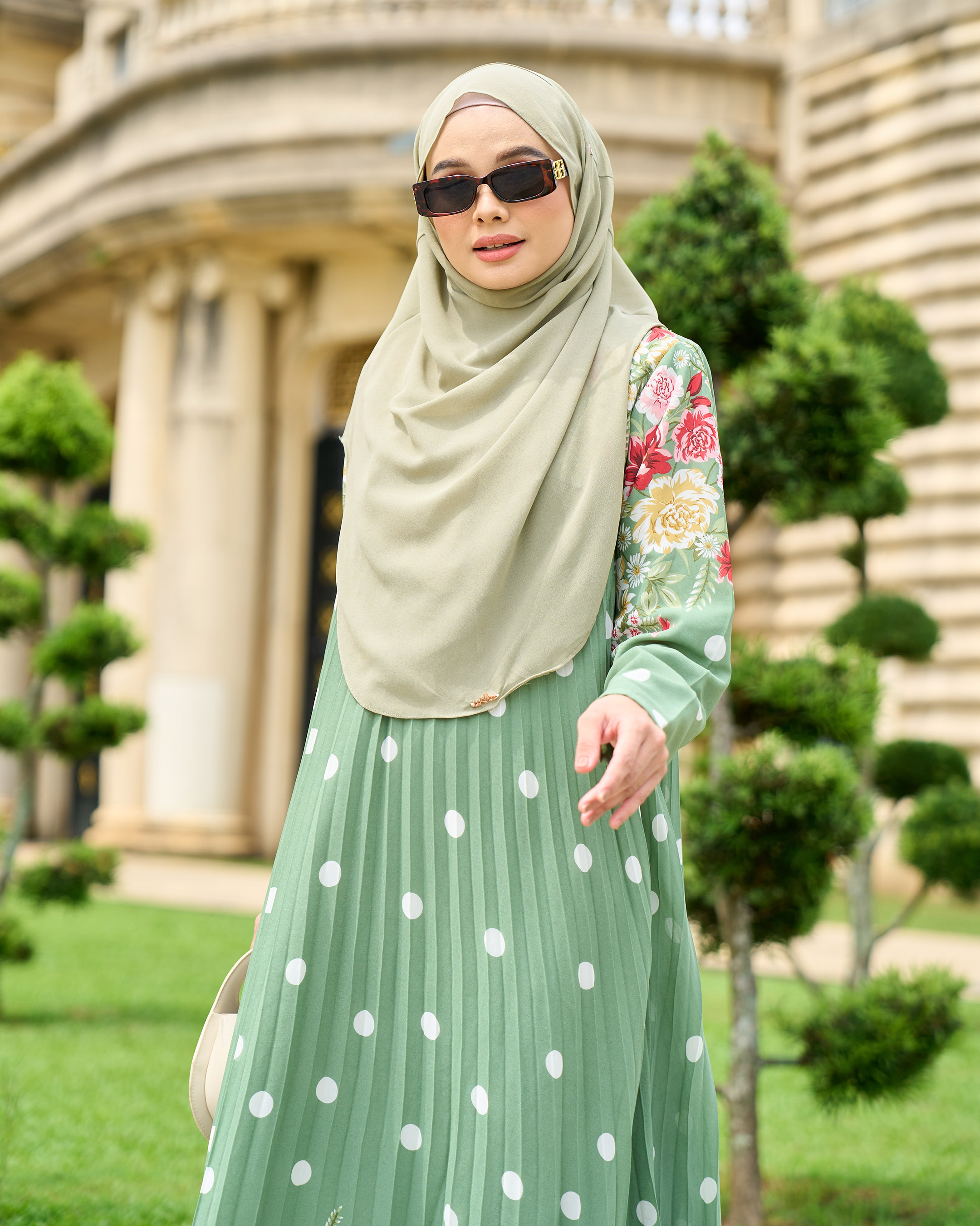 Dress Pleated Polka Anani - Fern Green