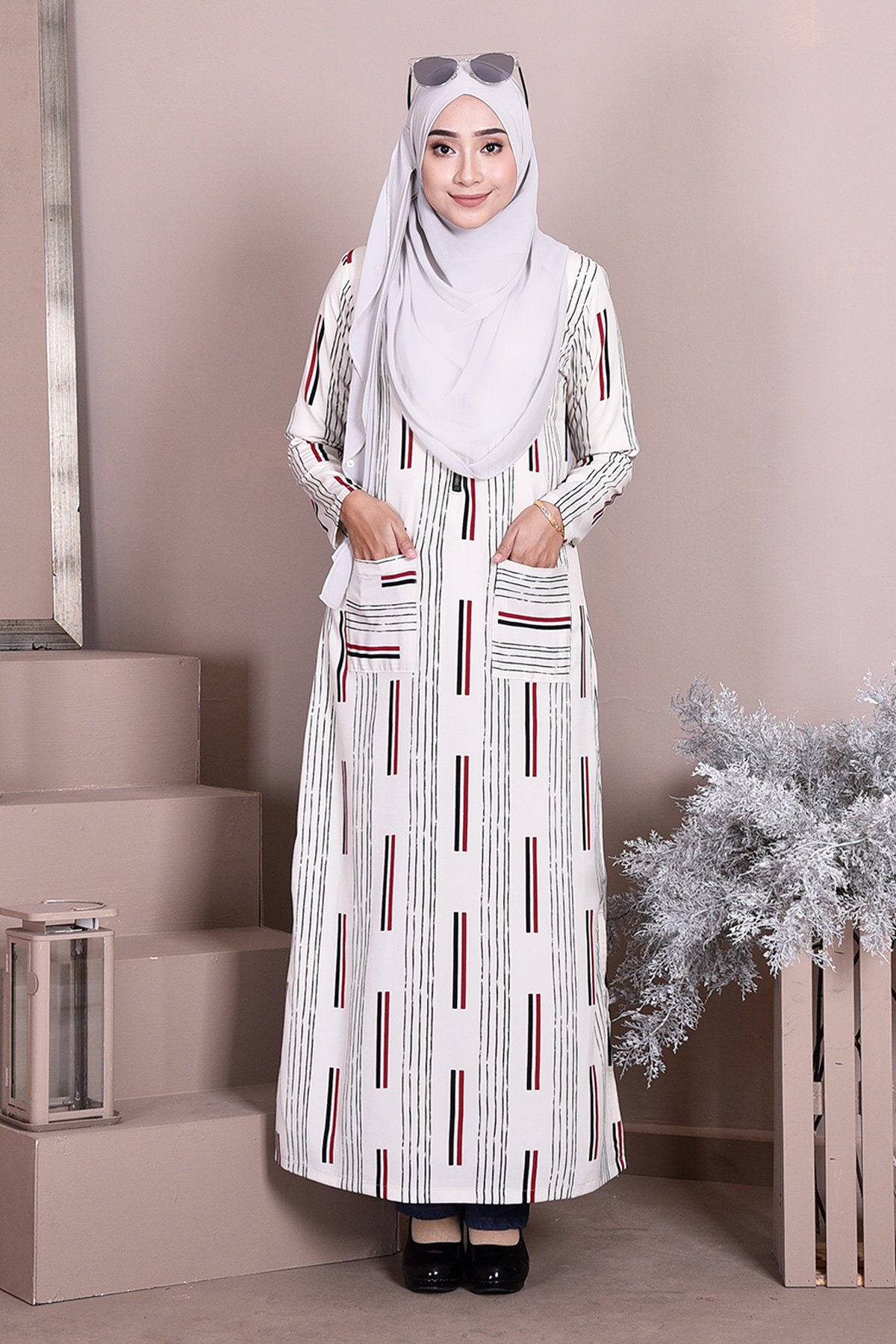 Dress Medi Long Slit Scarlet - Cotton White
