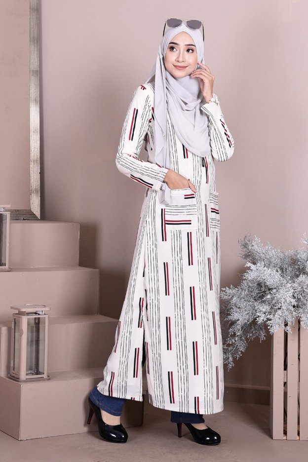 Dress Medi Long Slit Scarlet - Cotton White