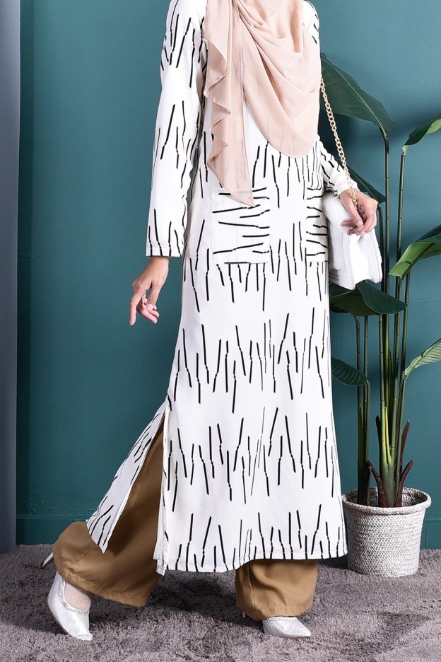 Dress Medi Long Slit Sienna - Creamy White