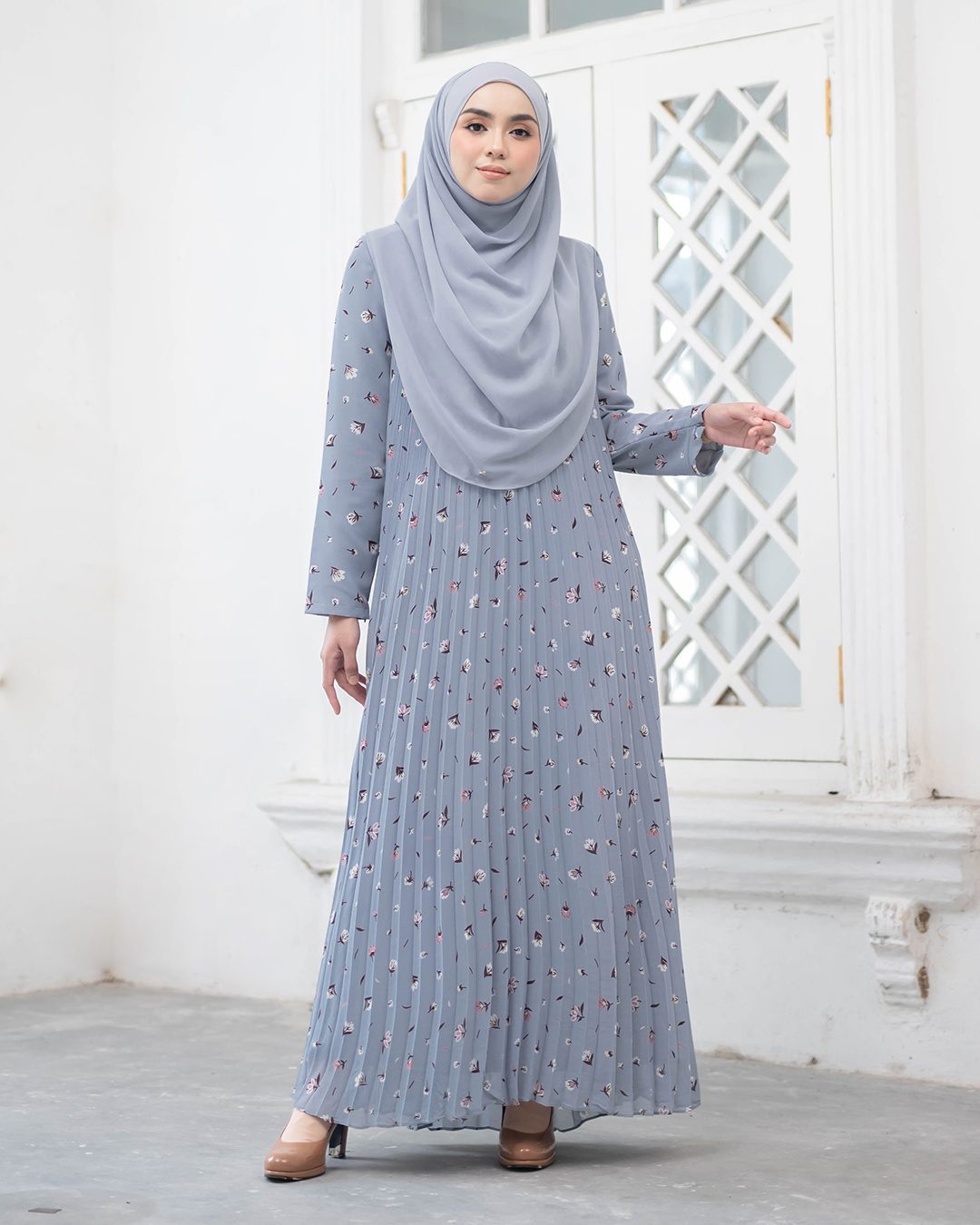 Dress Pleated Naylaa - Blueish Grey