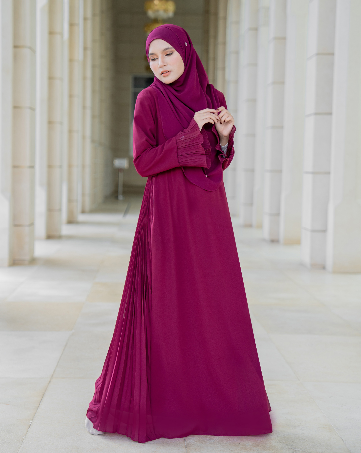 Dress Pleated Rachita - Maroon