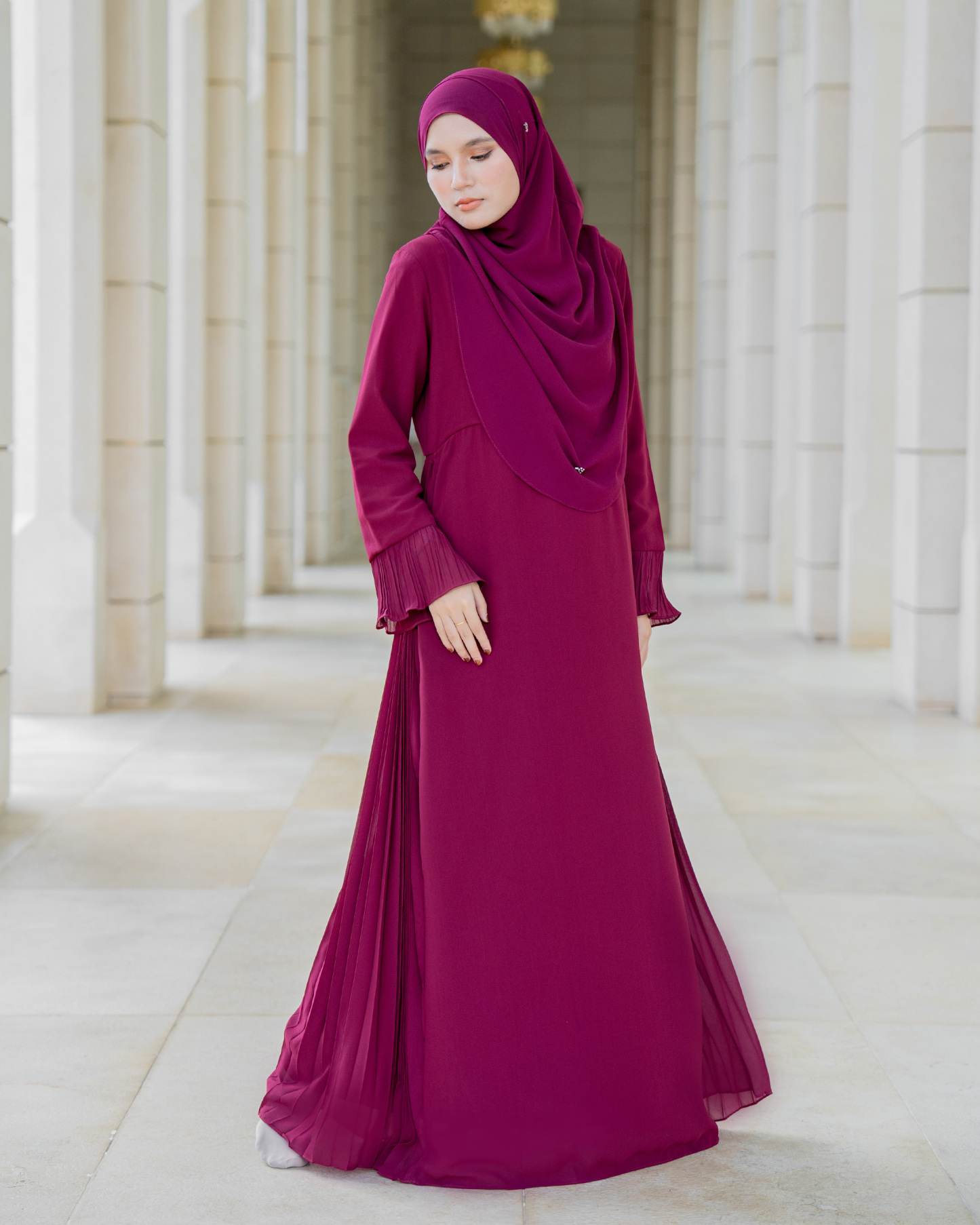 Dress Pleated Rachita - Maroon