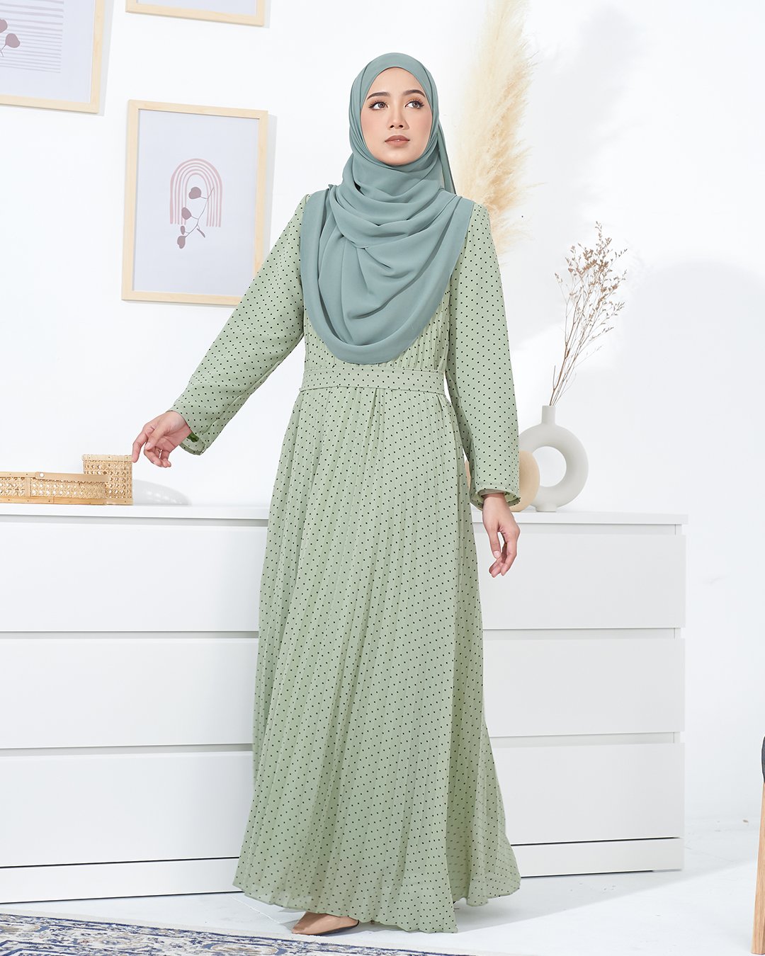 Dress Pleated Tahira - Laurel Green