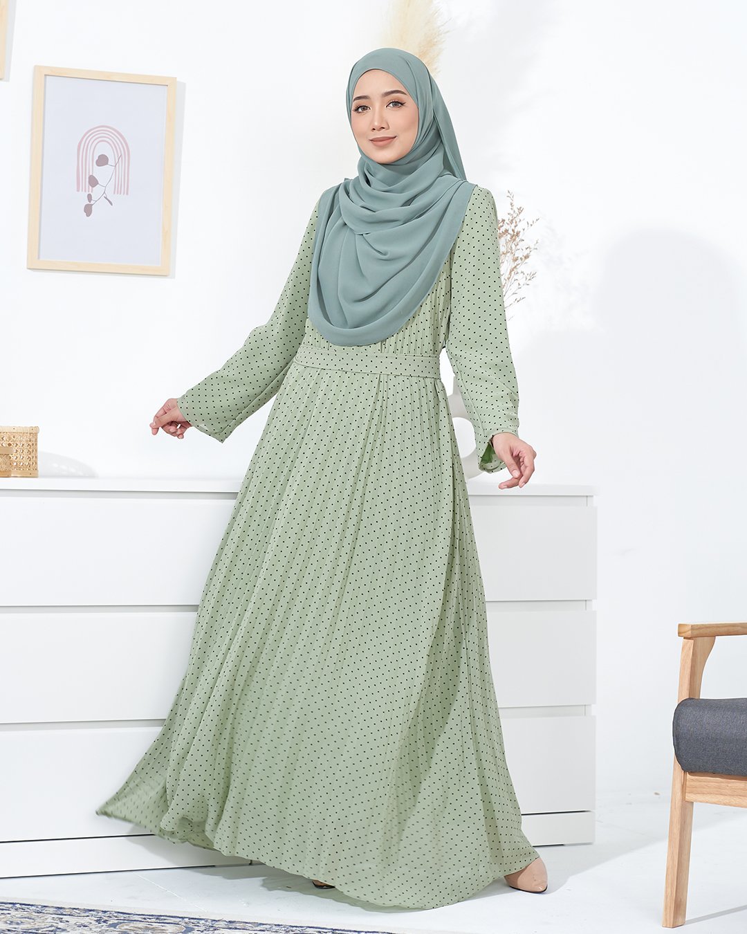 Dress Pleated Tahira - Laurel Green