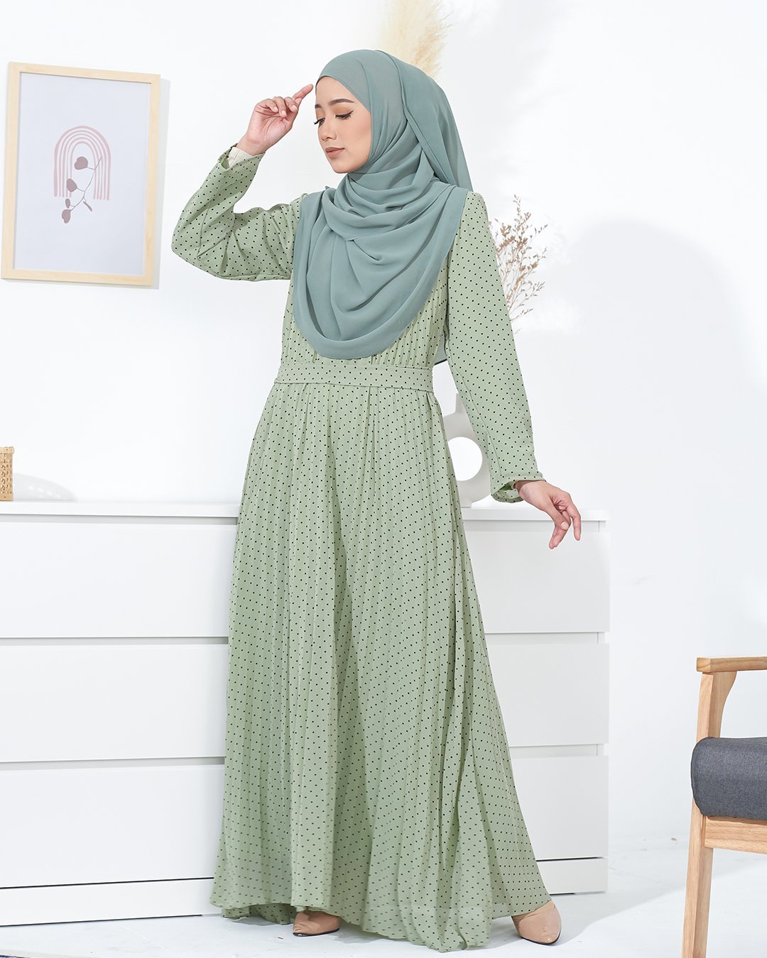 Dress Pleated Tahira - Laurel Green